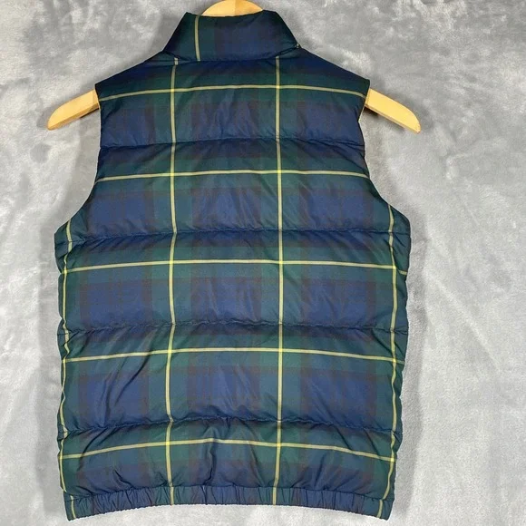 Polo Ralph Lauren Childrens Down Puffer Vest Size S 8 Plaid Logo RLFC Green Blue